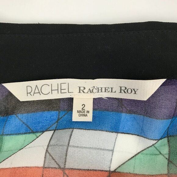 RACHEL Rachel Roy Button Down Blouse Women's Size 2 Roll Tab Geometric Pockets - Picture 7 of 9